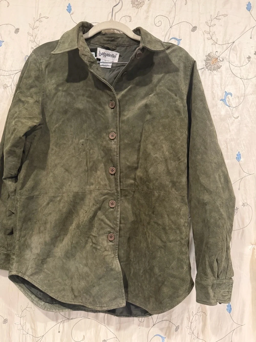 bagatelle Olive Green Suede Button-Front Jacket